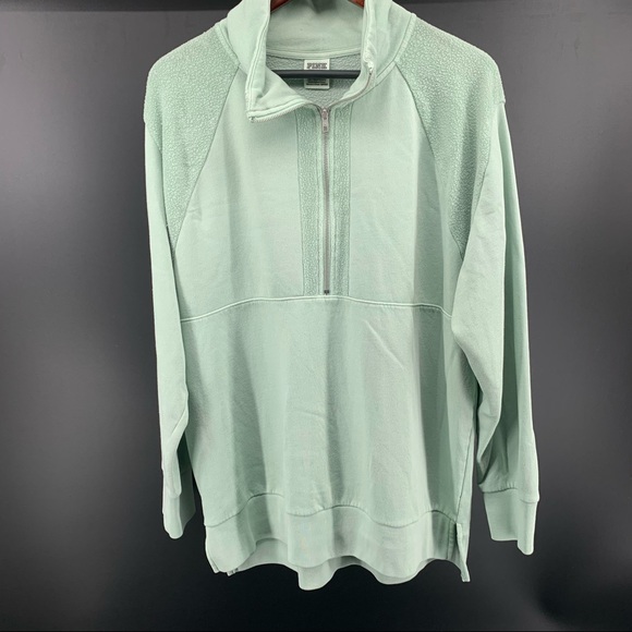 PINK Victoria's Secret Tops - PINK VS HALF ZIP SWEATSHIRT MINT GREEN